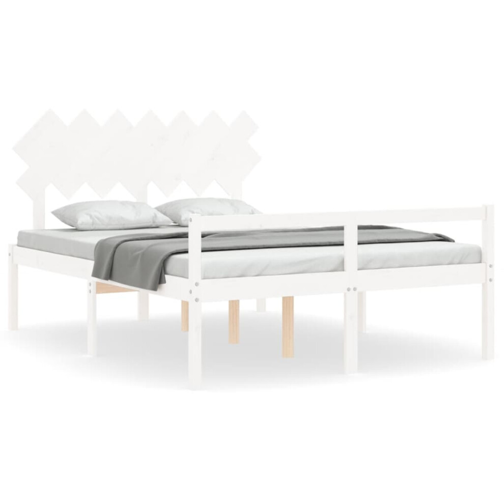 (white, 140 x 200 cm) vidaXL Bed Frame with Headboard Home Bedstead Bed Base 160x200 cm Solid Wood