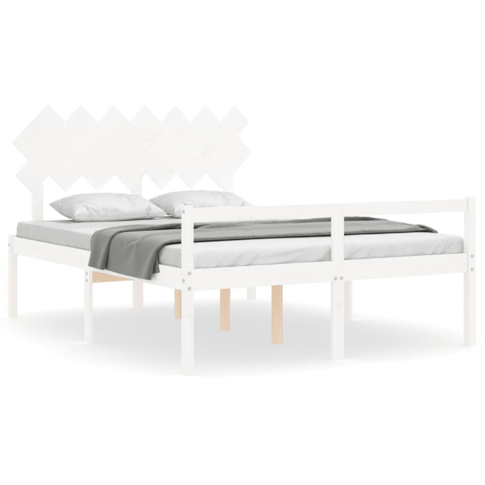 (white, 150 x 200 cm) vidaXL Bed Frame with Headboard Home Bedstead Bed Base 160x200 cm Solid Wood