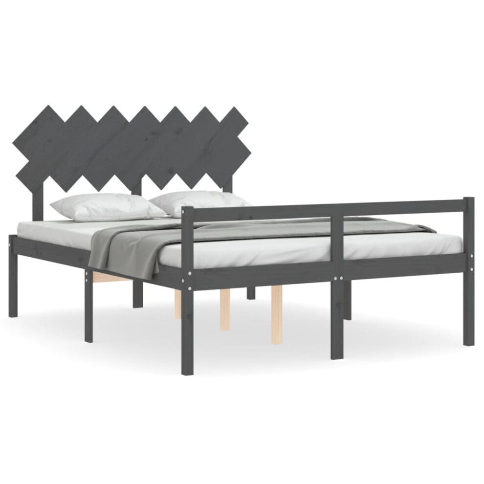 (grey, 150 x 200 cm) vidaXL Bed Frame with Headboard Home Bedstead Bed Base 160x200 cm Solid Wood