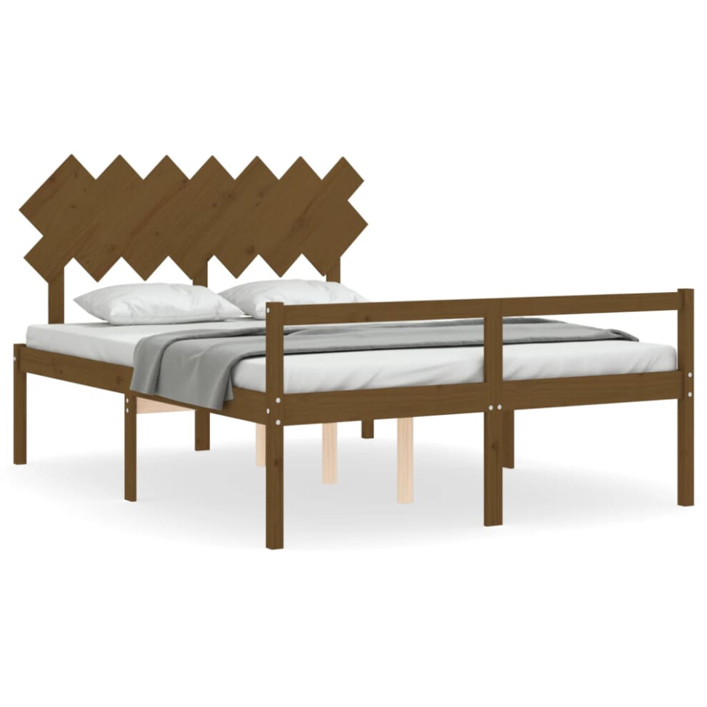 (honey brown, 150 x 200 cm) vidaXL Bed Frame with Headboard Home Bedstead Bed Base 160x200 cm Solid Wood