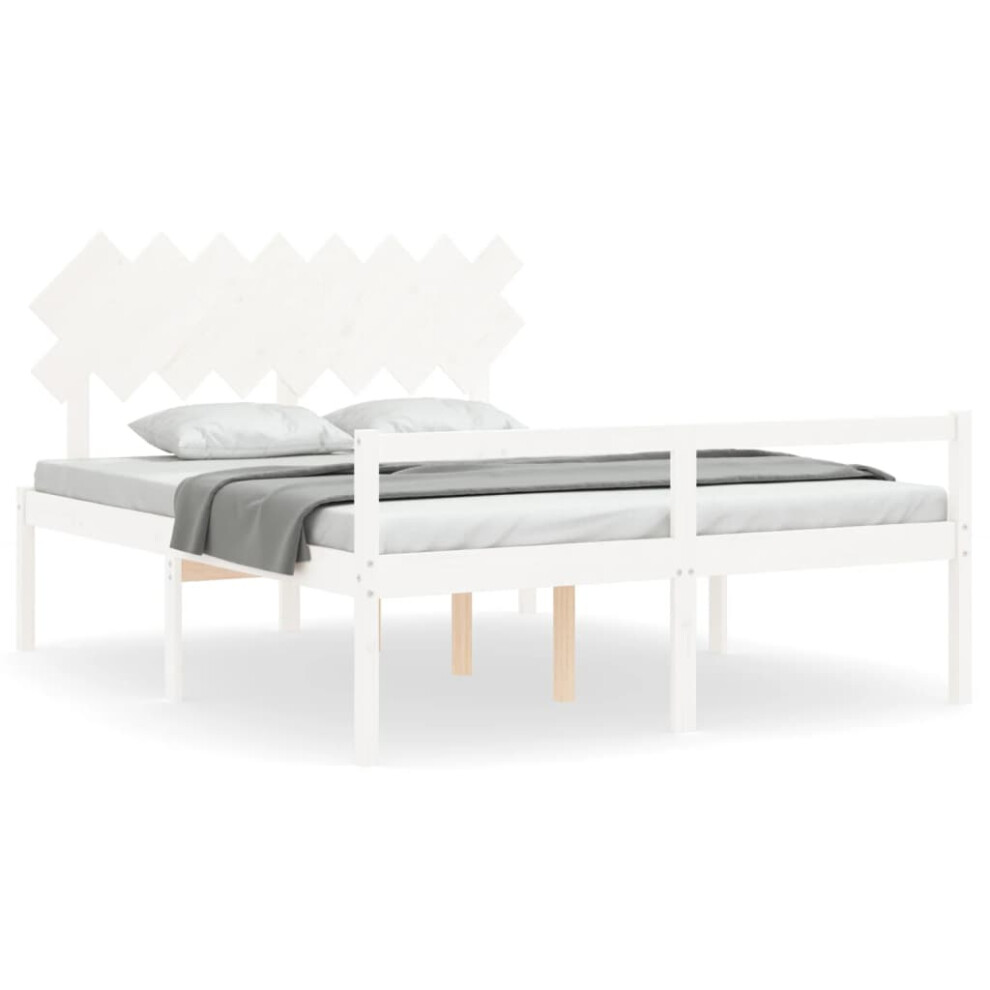 (white, 160 x 200 cm) vidaXL Bed Frame with Headboard Home Bedstead Bed Base 160x200 cm Solid Wood