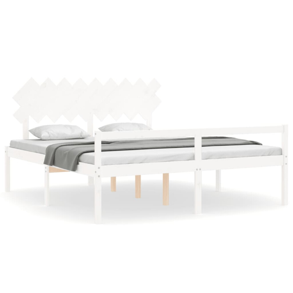 (white, 180 x 200 cm) vidaXL Bed Frame with Headboard Home Bedstead Bed Base 160x200 cm Solid Wood