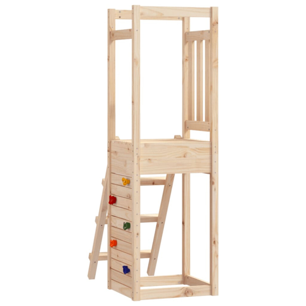 Vidaxl (Solid Pinewood) Play Tower Climbing Frame With Ladder And Rockwall Kids Solid Wood Pine