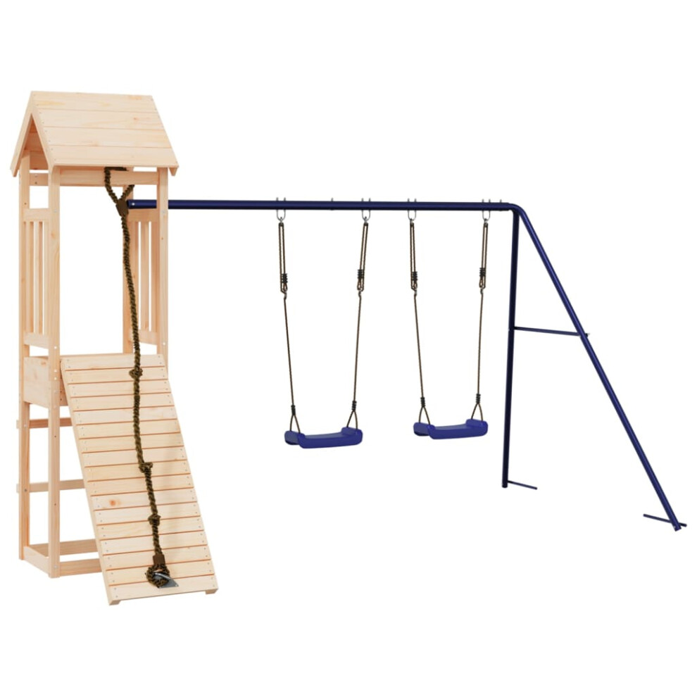 (solid pinewood) vidaXL Playhouse Climbing Frame with Climbing Wall Swings Kids Solid Wood Pine