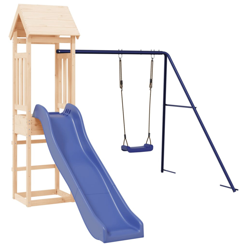 (solid pinewood) vidaXL Playhouse Outdoor Climbing Frame Patio with Slide Swing Solid Wood Pine