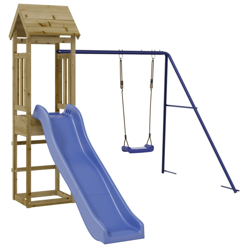 Vidaxl (Solid Impregnated Pinewood) Playhouse Outdoor Climbing Frame Patio With Slide Swing Solid Wood Pine