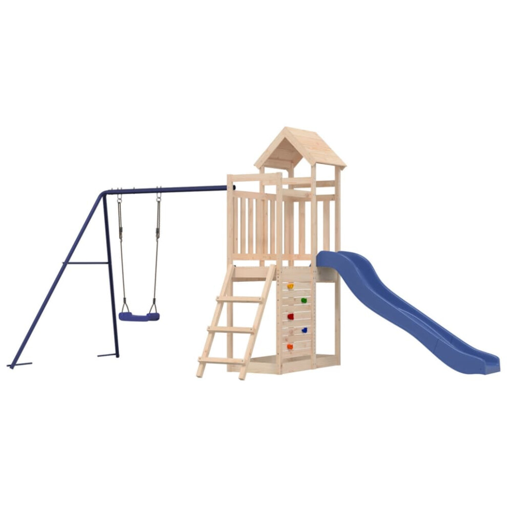 (solid pinewood) vidaXL Playhouse Climbing Frame with Slide Swing Rockwall Kids Solid Wood Pine