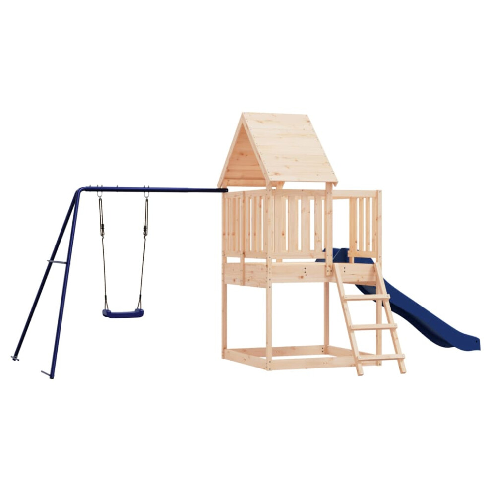 (solid pinewood) vidaXL Playhouse Outdoor Kid Play with Slide Ladder Swing Solid Wood Pine