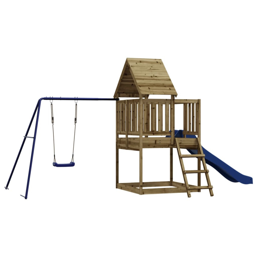 (solid Impregnated pinewood) vidaXL Playhouse Outdoor Kid Play With Slide Ladder Swing Solid Wood Pine