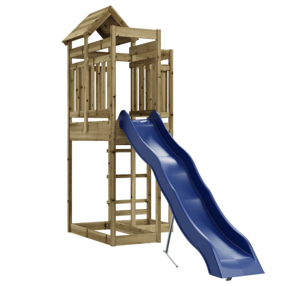 (solid impregnated pinewood) vidaXL Outdoor Playset with Slide Playhouse Kids Play Tower Impregnated Wood