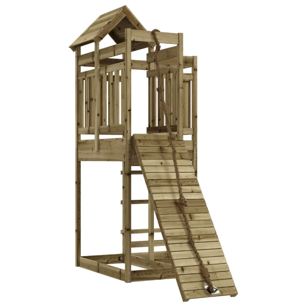 (solid impregnated pinewood) vidaXL Playhouse Playset with Climbing Wall Outdoor Play Tower Solid Wood