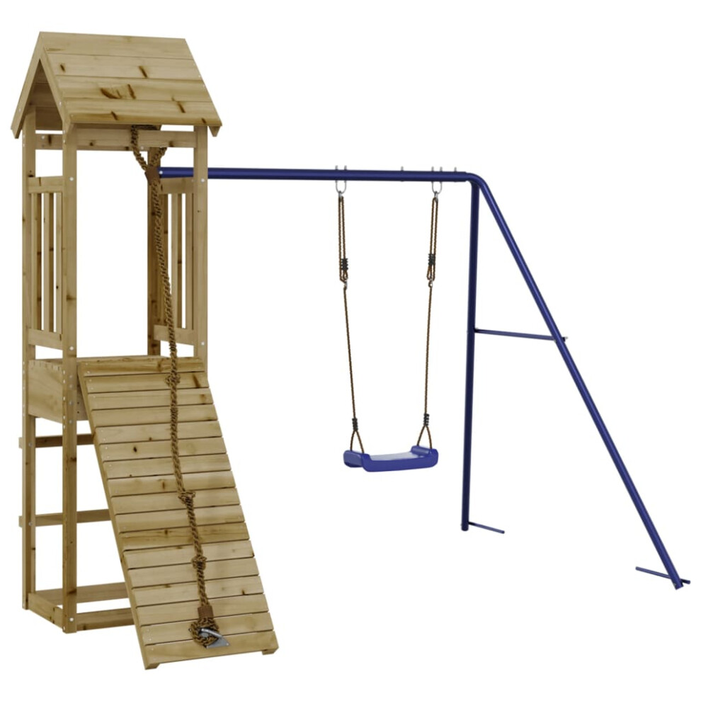 (solid impregnated pinewood) vidaXL Playhouse Climbing Frame with Climbing Wall Swing Kids Solid Wood Pine