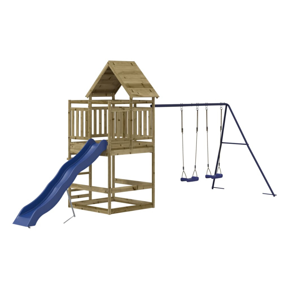 (solid impregnated pinewood) vidaXL Outdoor Playset Playhouse Play Tower Playground Set Solid Wood Pine