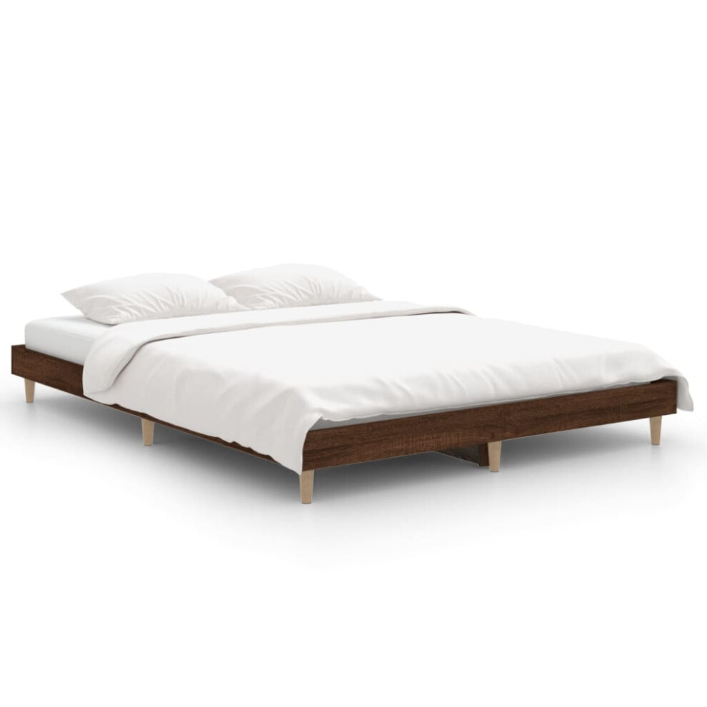 (brown oak, 135 x 190 cm) vidaXL Bed Frame Home Bedroom Bed Base Bedstead Platform Bed Engineered Wood