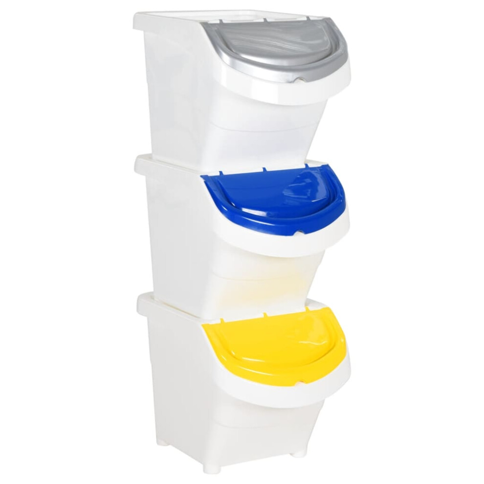 Vidaxl (, 78 L) Stackable Waste Bins Trash Garbage Can Rubbish Box With Lids 3Pcs Pp White