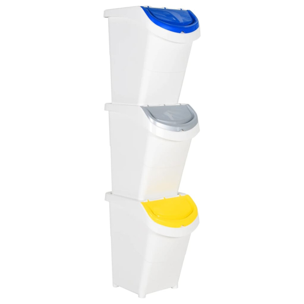 Vidaxl (, 120 L) Stackable Waste Bins Trash Garbage Can Rubbish Box With Lids 3Pcs Pp White