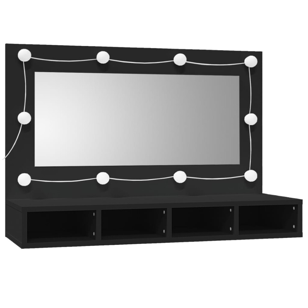 vidaXL Mirror Cabinet with LED Wall-mounted Cabinet Cosmetic Mirror Black