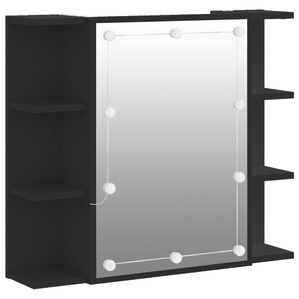 vidaXL Mirror Cabinet with LED Wall-mounted Cabinet Cosmetic Mirror Black