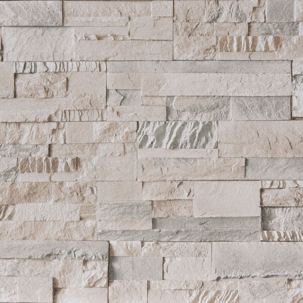 (beige) vidaXL Wallpaper Sheet Wall Panels Wall Covering 3D Stone Look Grey and Beige