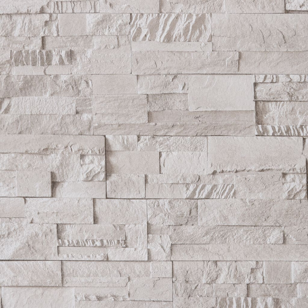 (cream) vidaXL Wallpaper Sheet Wall Panels Wall Covering 3D Stone Look Grey and Beige