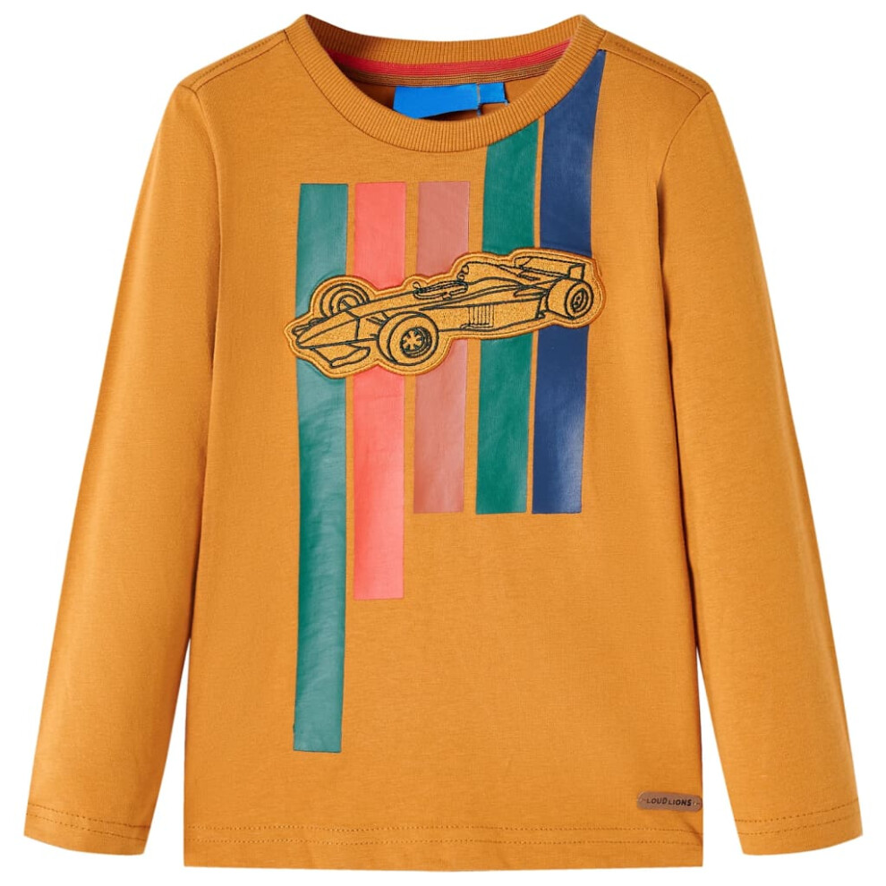 (ochre, 128) Kids' T-shirt with Long Sleeves Children's T Shirt Tops Tee Racing Car Print