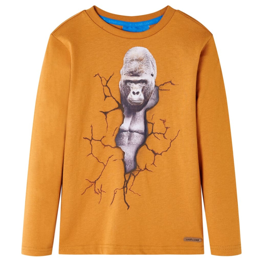 (ochre, 104) Kids' T-shirt With Long Sleeves Children's T Shirt Tops Tee Gorilla Print