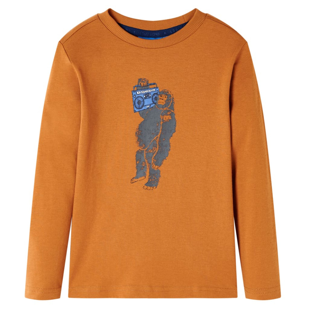 (92) Kids' T-shirt with Long Sleeves Children T Shirt Tee Gorilla Print Dark Ochre