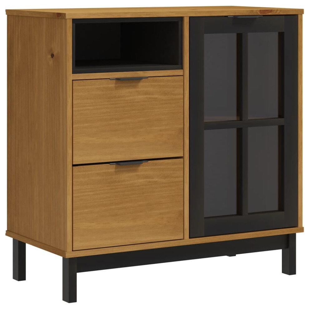 vidaXL Sideboard Storage Side Cabinet with Glass Door FLAM Solid Wood Pine