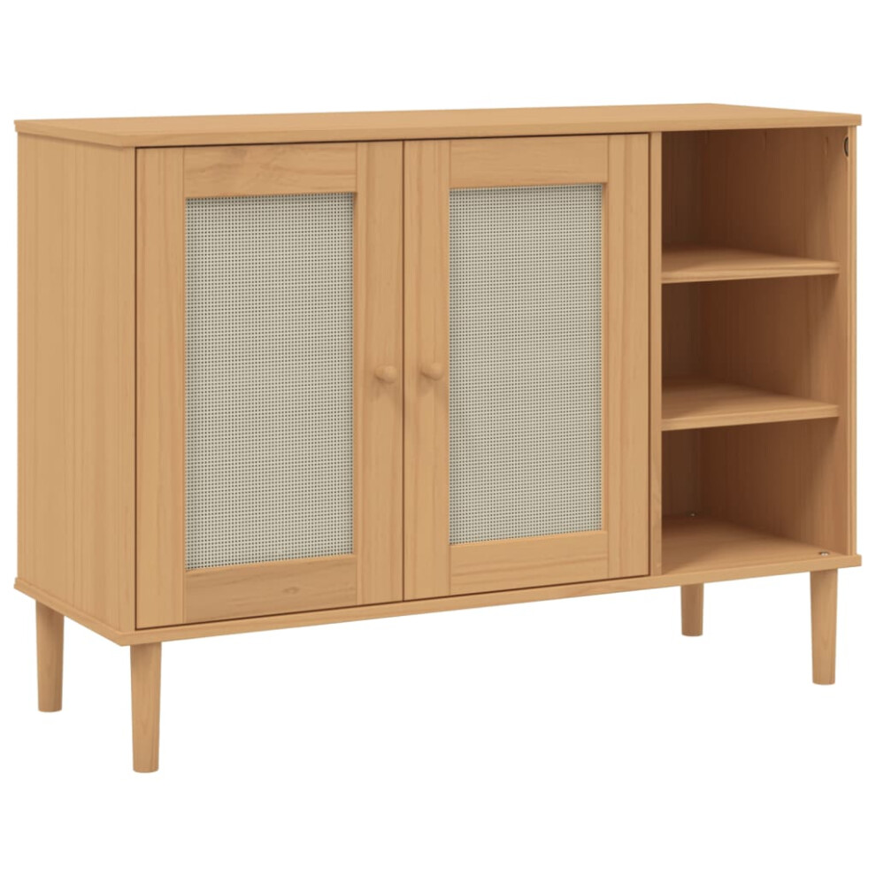 (brown) vidaXL Sideboard Cupboard Highboard SENJA Rattan Look White Solid Wood Pine