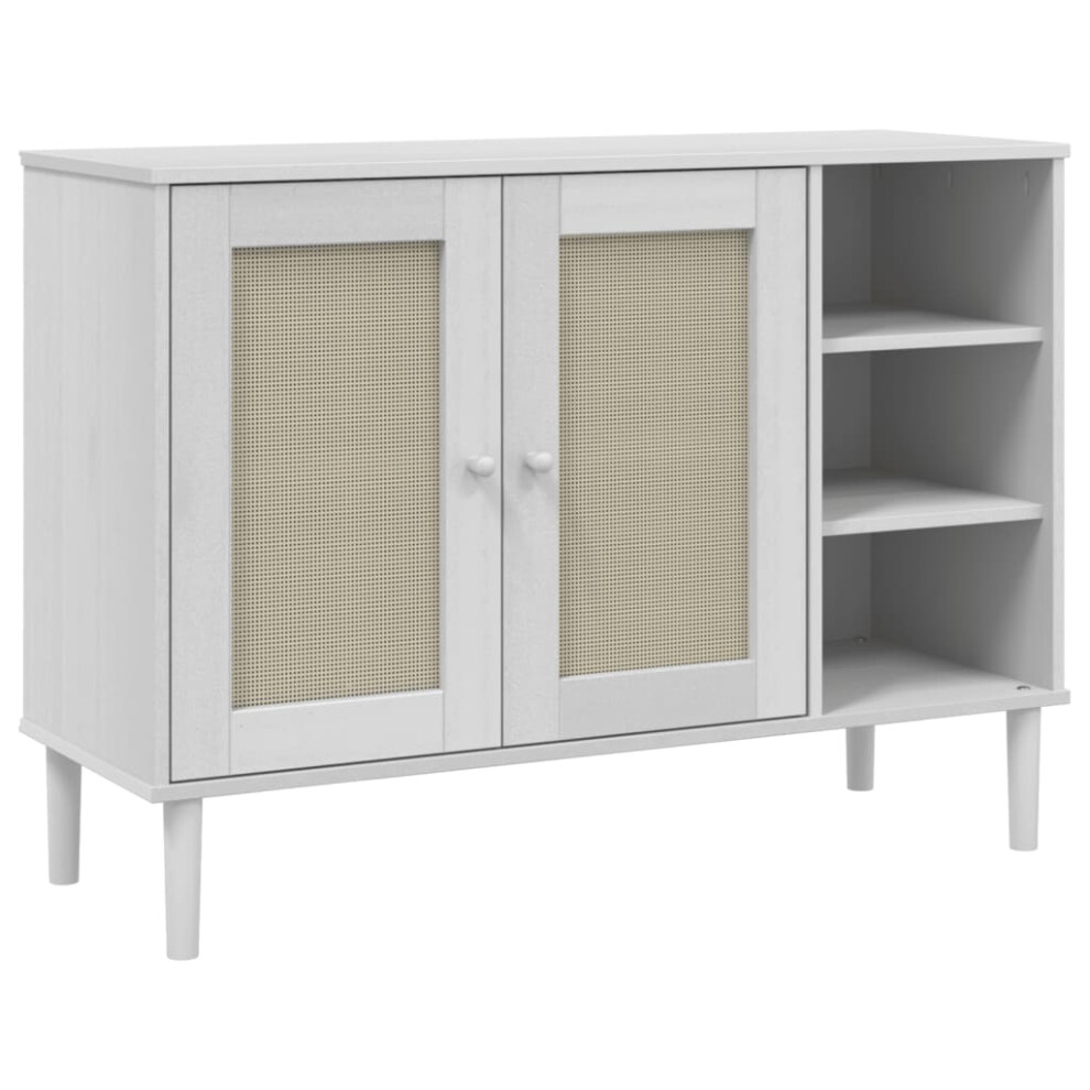 Vidaxl (White) Sideboard Cupboard Highboard Senja Rattan Look White Solid Wood Pine
