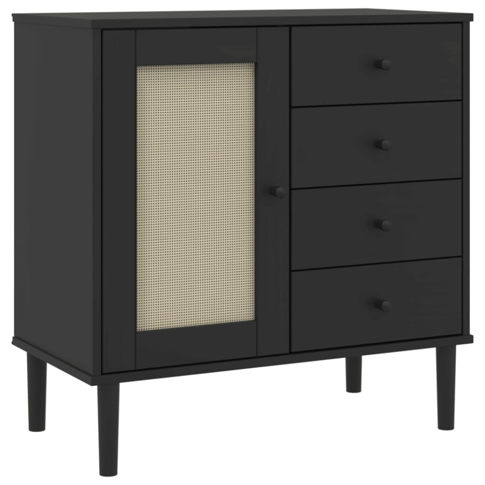 (black) vidaXL Sideboard Cupboard Highboard SENJA Rattan Look Black Solid Wood Pine