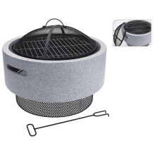 ProGarden Fire Bowl with BBQ Rack Round Light Grey Fireplace Outdoor Heater