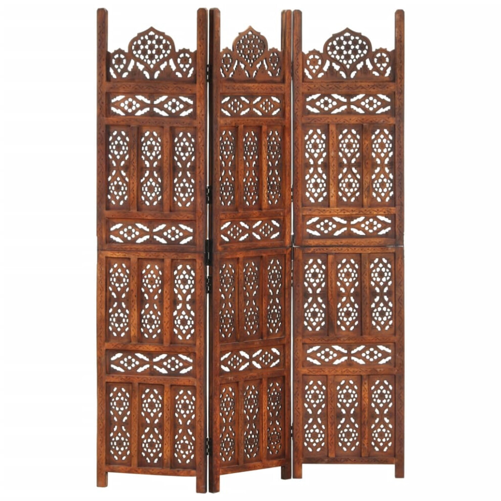 vidaXL Solid Mango Wood Hand carved 3-Panel Room Divider Brown 120cm Partition