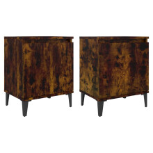 (smoked oak, 2) vidaXL Bed Cabinet with Metal Legs Nightstand Side Table Bedroom Bed Table