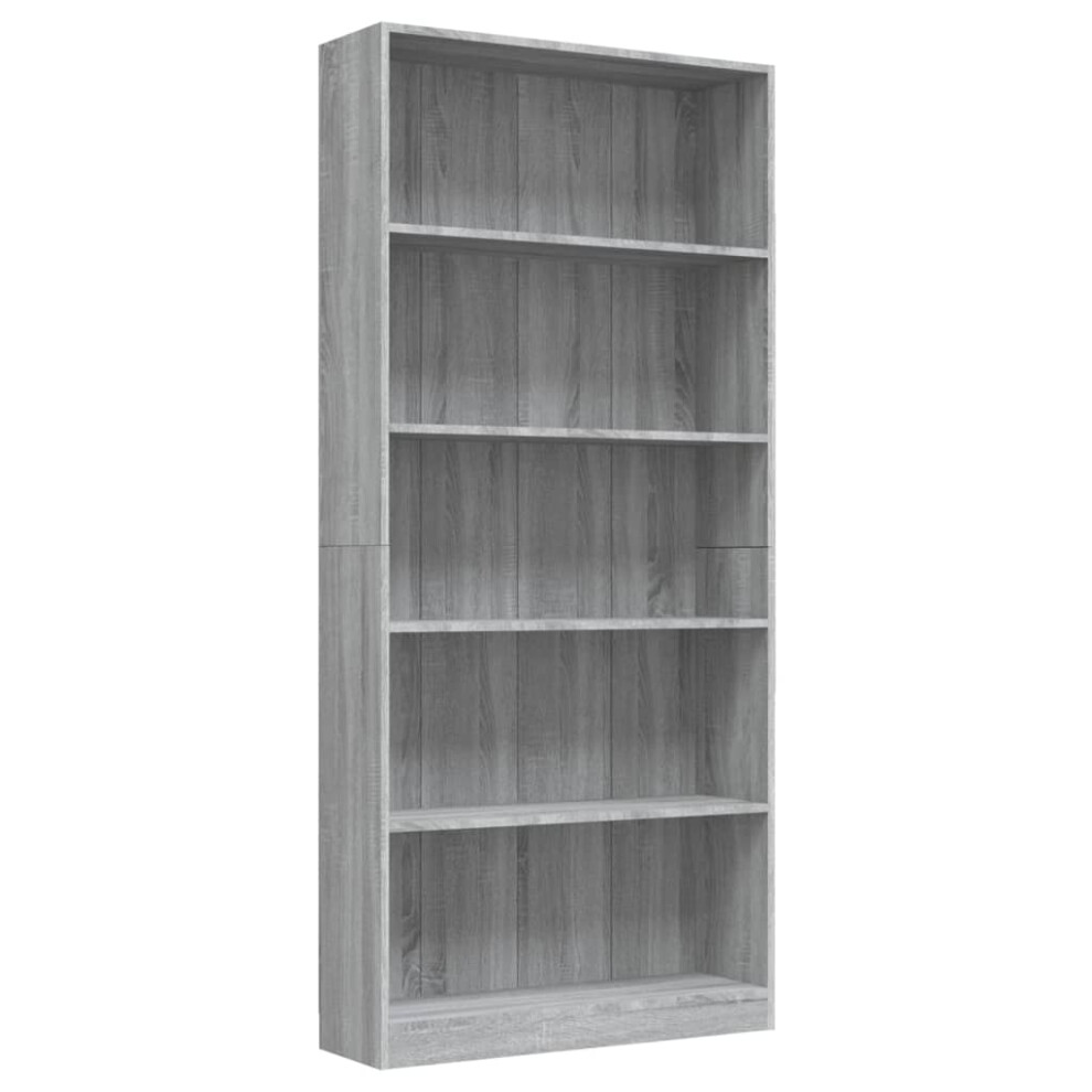 (Grey sonoma, 80 X 24 X 175 Cm (W X D X H)) vidaXL 5-Tier Book Cabinet Engineered Wood Storage Rack Multi Colours/Sizes