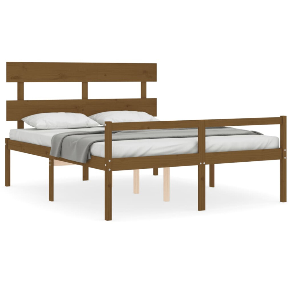 (honey brown, 150 x 200 cm) vidaXL Bed Frame Bedroom Platform Bed Frame Bedstead with Headboard Solid Wood