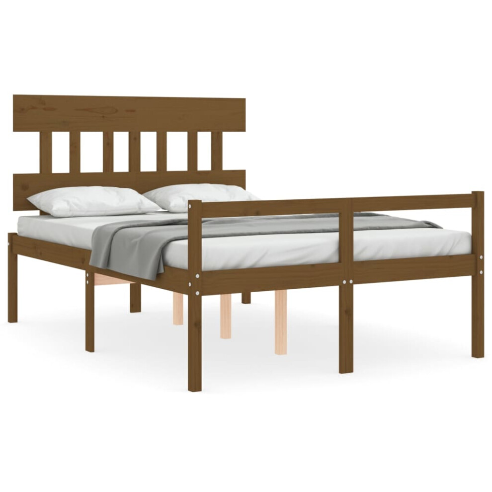 (honey brown, 135 x 190 cm) vidaXL Bed Frame with Headboard Home Bed Base Honey Brown King Size Solid Wood