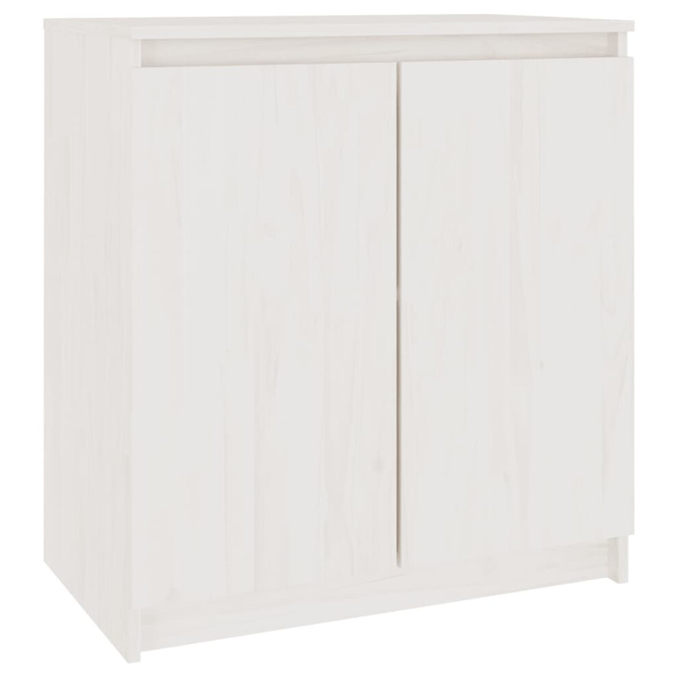 (white) vidaXL Side Cabinet Bedside Table with Doors Storage Sideboard Solid Wood Pine