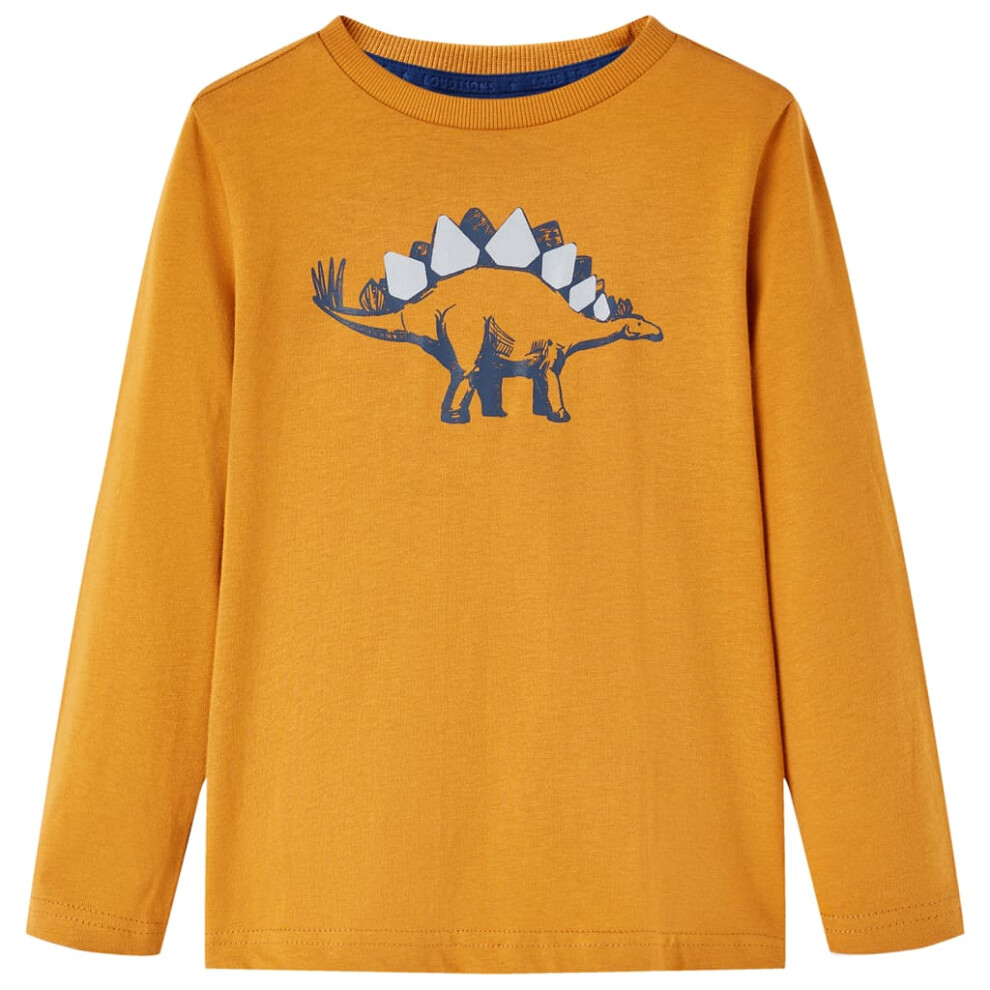 (ochre, 92) Kids' T-shirt with Long Sleeves Children's T Shirt Tops Tee Dinosaur Print