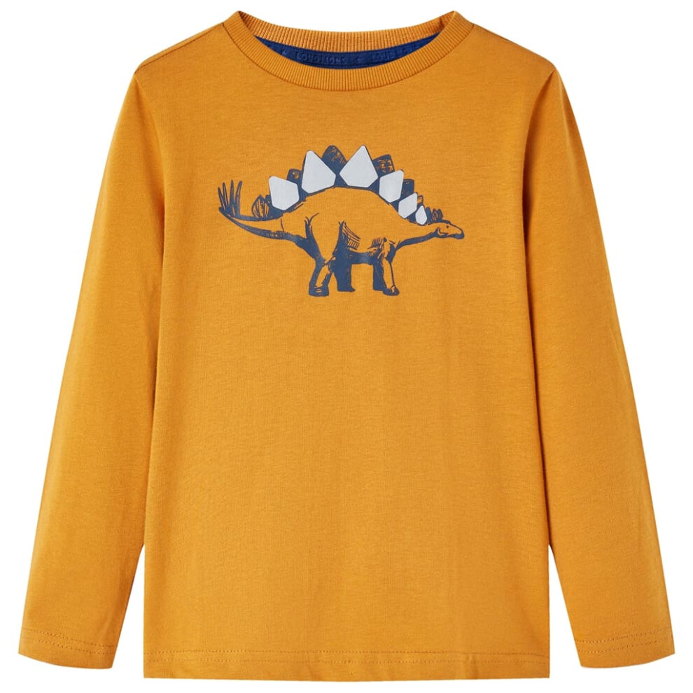 (ochre, 104) Kids' T-shirt with Long Sleeves Children's T Shirt Tops Tee Dinosaur Print