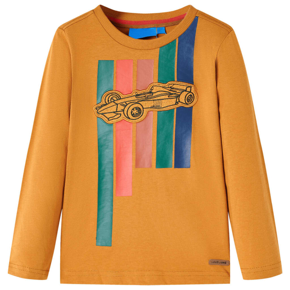 (ochre, 116) Kids' T-shirt with Long Sleeves Children's T Shirt Tops Tee Racing Car Print