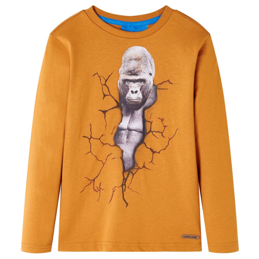 (ochre, 140) Kids' T-shirt with Long Sleeves Children's T Shirt Tops Tee Gorilla Print