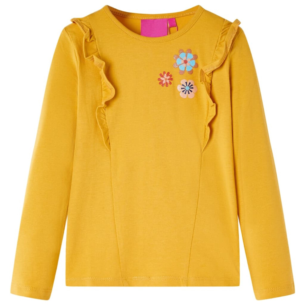Vidaxl (Ochre, 104) Kids' T-Shirt With Long Sleeves Children T Shirt Flowers Print Dark Ochre 128 Brown