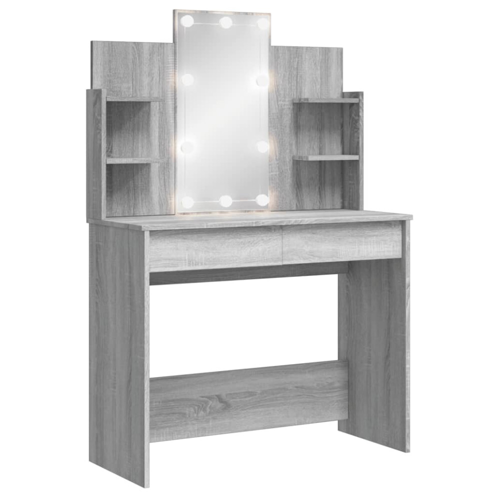 (grey sonoma) vidaXL Dressing Table Makeup Vanity Desk Cosmetic Table with LED Lights Black