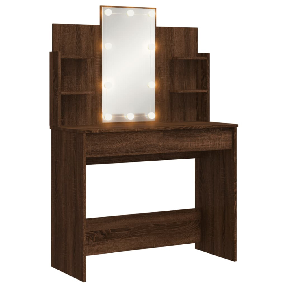 (brown oak) vidaXL Dressing Table Makeup Vanity Desk Cosmetic Table with LED Lights Black