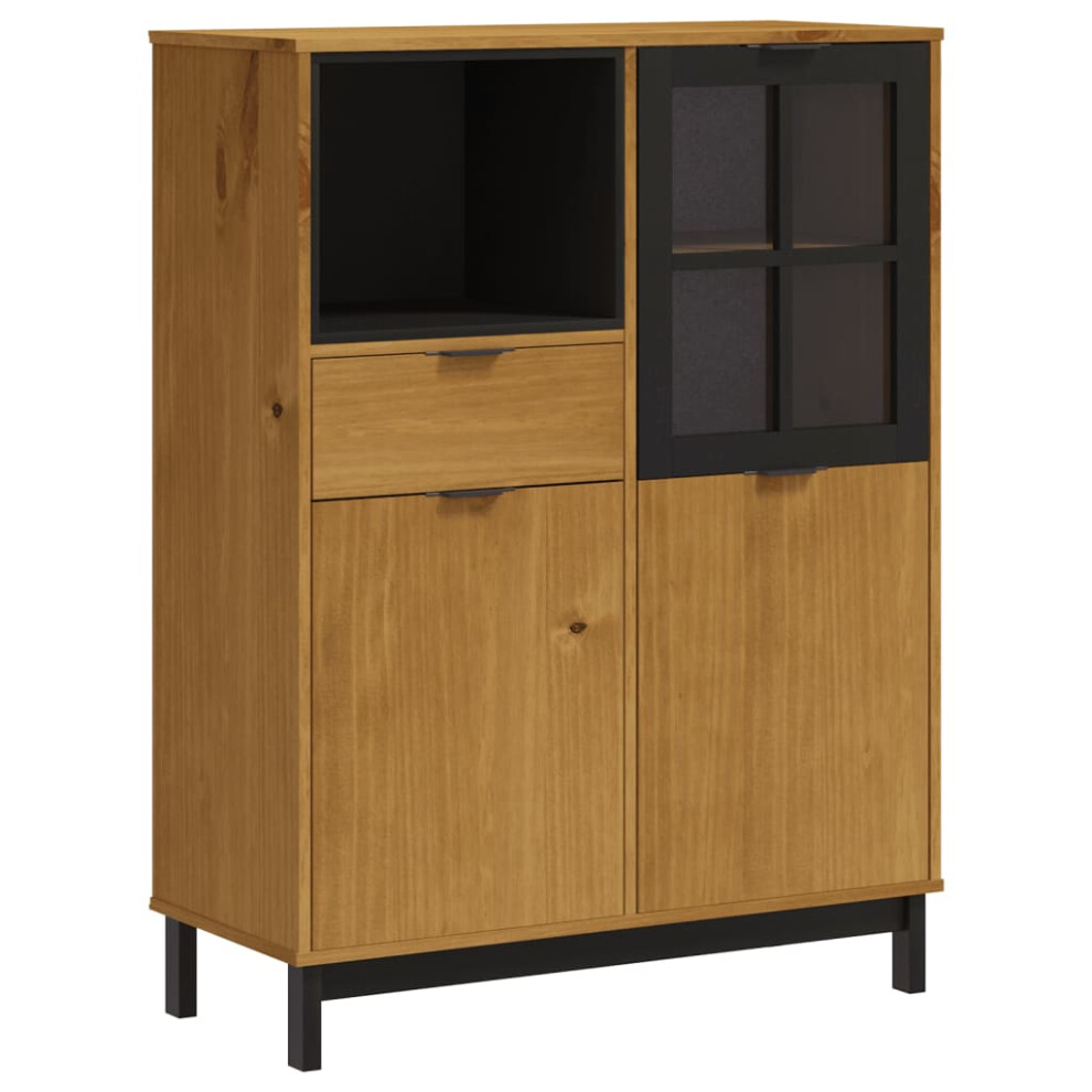 vidaXL Highboard Sideboard Side Cabinet with Glass Door FLAM Solid Wood Pine