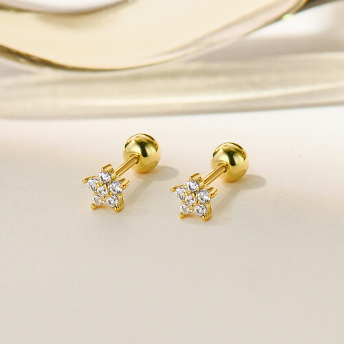 Charming 18K Gold Floral Daisy Stud Earrings, Flat Back Tragus 2