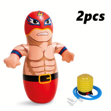 (Red, 2pcs) 2pcs Inflatable Punching Bags Set with Inflator - Anime Muscle Male Design, Durable PVC Bop Bags