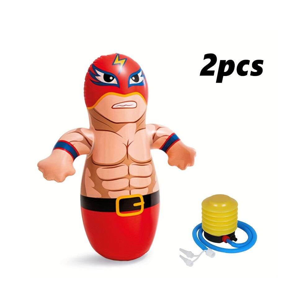 Bghone (, 2Pcs) 2Pcs Inflatable Punching Bags Set With Inflator - Anime Muscle Male Design, Durable Pvc Bop Bags Red