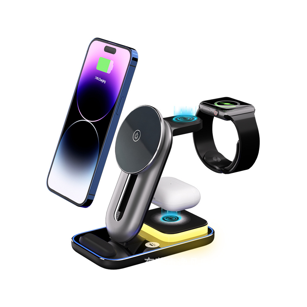 Chronus 3 In 1 Wireless Charging Station, Mag -Safe Magnetic Charger For Iphone 15-12 Pro Max, For Galaxy S24-S21/Iphone 11-8/Iwatch Airpod, 6976918010339